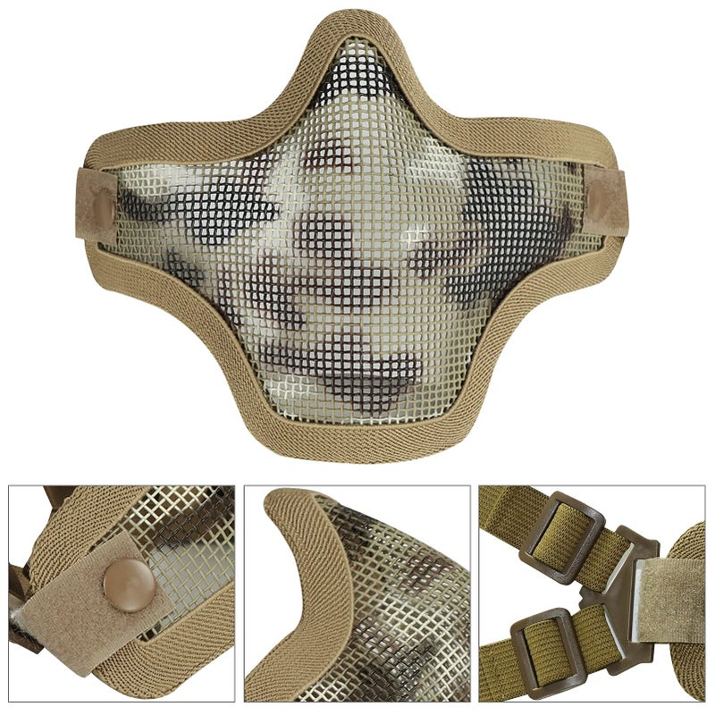 Aoutacc Airsoft Half Face Mask Steel Mesh and Goggles Set, Tactical Masks Protection Gear for Paintball BBS CS Nerf Game Cosplay Halloween Costume Accessories (Tan Camo) - Image 2